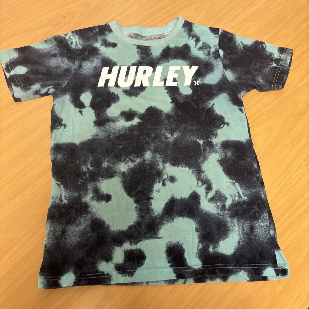 Hurley Blue And Black Short Sleeve Shirt Boys Large T Shirt (D2)